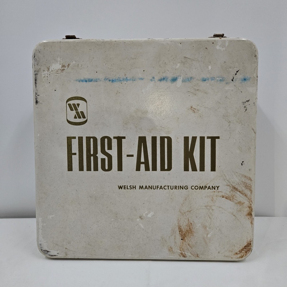 Welsh First Aid Metal Wall Mount Cabinet Medical Kit Vintage w/ Supplies